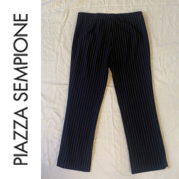 PIAZZA SEMPIONE wool blend high waist straight leg pinstripe pants in black - Picture 3 of 8